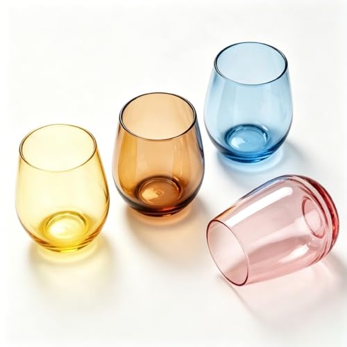 Lily's Home Unbreakable Poolside Acrylic Stemless Wine Glasses and Water Tumblers, Made of Shatterproof Plastic and Ideal for Indoor and Outdoor Use, Reusable. Mixed Colors. 14 Oz. - Set of 4 - color: 4 Pack - Multicolor