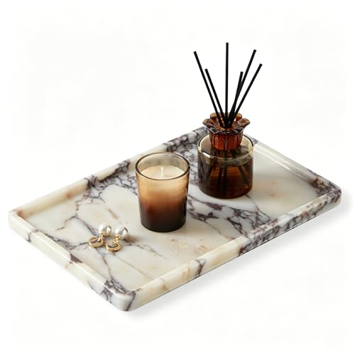 Luxury Natural Rectangle Marble Tray, Large Catchall Organizer Vanity Decor | Large 11.8x7.8-Inch Calacatta Viola Rectangle Marble Vanity Tray, Catchall Jewelry Perfume Keys, Bathroom Dresser Decor - color: Rectangle-calacatta Viola (11.8" X 7.8" X 0.7")