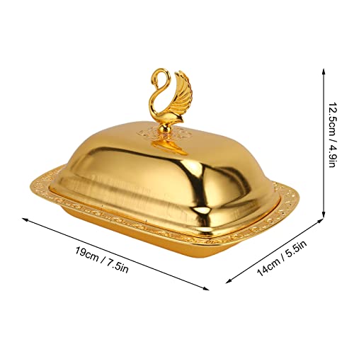 Stainless Steel Serving Tray with Lid for Fruit Desserts Snacks Candies | Serving Platte with Swan Handle Lid for Home Wedding Party Gatherings Dinners, Small Fruit Tray, Gold, 7.5"x 5.5" - color: Gold