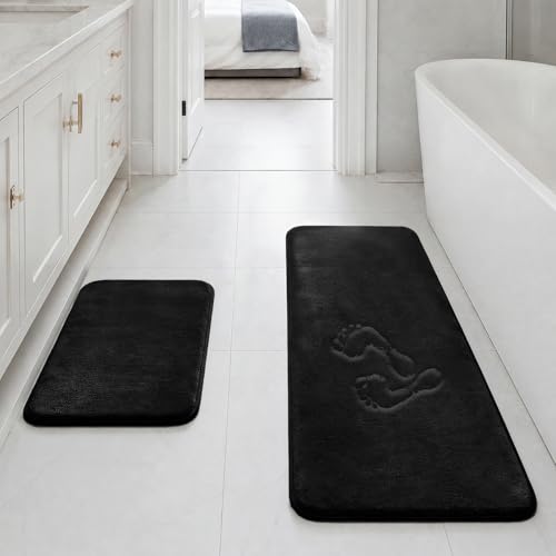 Bathroom Rugs Sets 2 Piece, Non-Slip & Quick Dry Bath Mat Set, Ultra Soft Velvet Bath Rugs for Bathroom, Toilet and Shower Floor, Black - color: Black, size: 17"x24"+20"x48"