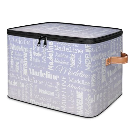 Storage Basket Custom Name, Personalize Keepsake Box, Purple White | Foldable Fabric Gradient Large Memory Bin with Handle Lid Lightweight Waterproof Dustproof, 14"L x 10.2"W x 10.4"H - color: Option 15