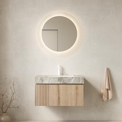 30" Floating Bathroom Vanity with Sink, MURI Wall Mounted Plywood Cabinet, Sintered Stone Countertop, Ceramic Basin with 1 Faucet Hole, Drawer & Door Storage, Pre-Assembled, Light Gray Top White Oak - color: White Oak,light Gray Top, size: 30"+Light Gray