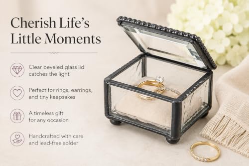 J Devlin Clear Glass Ring Box Small Keepsake Trinket Box Beveled Lid | Small clear glass ring box with beveled lid for rings earrings charms and treasured keepsakes - color: Clear
