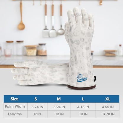 Oven Gloves with Fingers Heat Resistant Waterproof Long Sleeve for Cooking Grilling Baking Barbecue in Kitchen for Men & Women White Medium - size: Medium