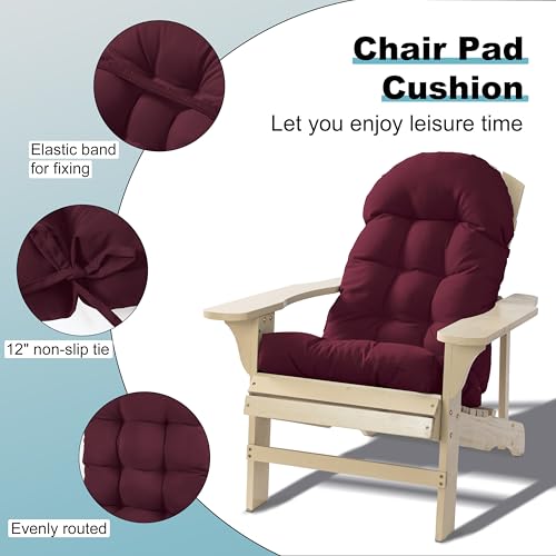 Adirondack Chair Cushion, Rocking Chair Cushion 44x19.4x4 inch, High Back Patio Cushions of Upper and Lower with Ties, Sunscreen and Fade-Resistant (Beaujolais, 2) - color: Beaujolais