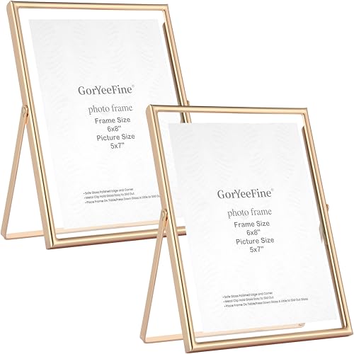 Gold 6×8‘’Floating Frame 2-Pack For Photo Sizes(3.5x5''4x6''5x7''),Classy Metal Floating Frame 5x7''Tabletop Shelf Photo Frames for Christmas,Wedding Party,Home or Office Décor - color: Gold, size: 6x8''For 5x7''2PK