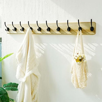 Coat Rack Wall: 38-1/4" Long, Patented, Heavy-Duty, 10-Double-Hooks Wooden Wall Mounted Coat Rack Coat Hanger Hook Rail for Winter Coats Hat Jacket Clothing, Light Brown, Pack of 2 - color: Light Brown & Black, size: L=38.3"(2pcs)