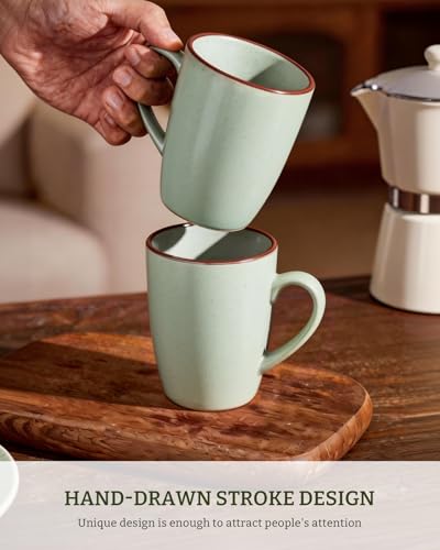 famiware Venus Coffee Mugs Set of 4, 13 oz Ceramic Stoneware Mug Cup Set | Coffee Mug with Handle for Tea, Latte, Cappuccino, Cocoa, Milk, Microwave and Dishwasher Safe, Light Green - color: Light Green, size: 4pcs