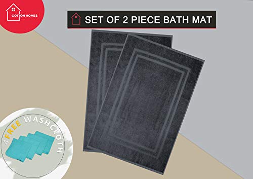 Bella Vista Cotton Bath Mat 2 Pc Set with Free 4 Washcloths-Washable, Soft and Absorbent, 22 x 34 Inches- Virgin Ring Spun Cotton. (Set of 2 Piece Bath Mats, C.Grey) - color: Charcoal Grey, size: Set Of 2 Piece Bath Mats