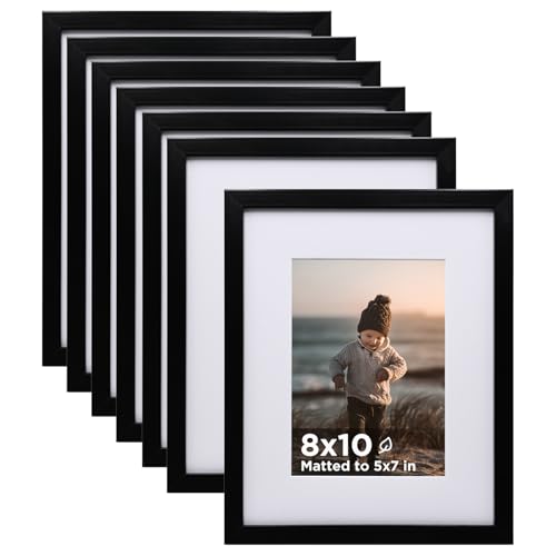 8x10 Picture Frame Black Set of 6 Wooden Photo Frames Matted 5x7 | 8 x 10 Picture Frame with Plexiglass Fits 5x7 with Mat or 8x10 without Mat for Table and Wall Display - color: Black, size: 8x10