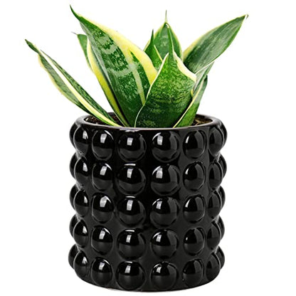6 Inch Ceramic Planter Pot for Indoor Plants with Drainage Hole Bubble Flower Planter Hobnail Plant Pot Garden Planter Black Succulent Plant Pot Utensil Holder - color: Black # 6 Inch