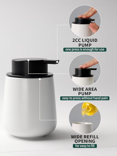 Bosilunlife Soap and Toothbrush Holder Set - Ceramic Bathroom Accessories Set White Liquid Hand Soap Dispenser Set for Bathroom Toothbrush Holder and Soap Dispenser Set - color: White-rounded Base Liquid Pump & Toothbrush Holder