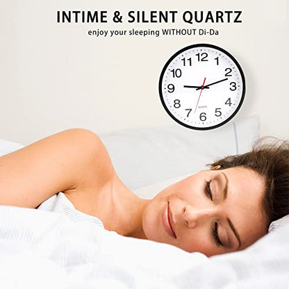 Black Wall Clock,Non Ticking 10 In,Modern,Quality Quartz Battery Operated - color: Black/White, size: 10”