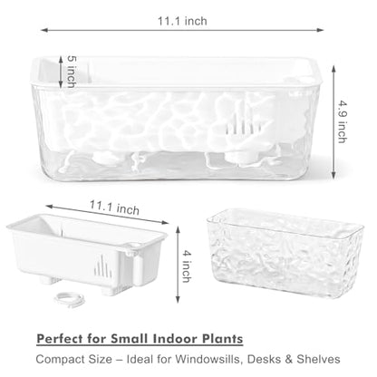 Self Watering Pots for Indoor Plants, 2 Packs Window Boxes Planters Rectangle Self Watering Planter 11 in Rectangular Clear Plant Pots Long Herb Windowsill Planter Flower Box Succulent Planters