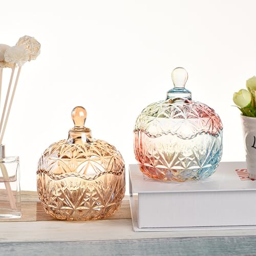 Amber Crystal Glass Candy Snack Jar Fall Candy Dish Embossed Luxury Cookie Buffet Canister With Lid Jewelry Box - color: Crown-Amber