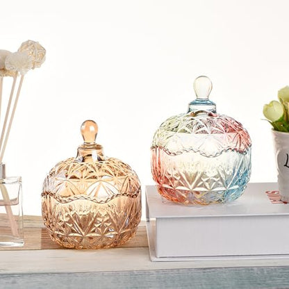 Amber Crystal Glass Candy Snack Jar Fall Candy Dish Embossed Luxury Cookie Buffet Canister With Lid Jewelry Box - color: Crown-Amber