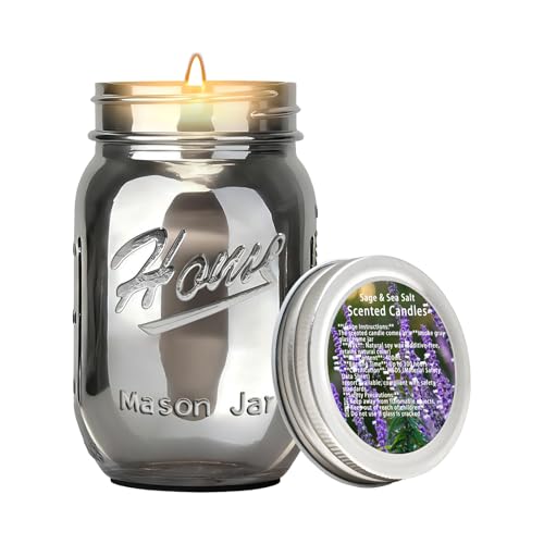 Scented Candle Smoke Gray Sands Scented, Classic 22oz Large Jar Single Wick Candle, Over 110 Hours of Burn Time, Perfect for Creating Relaxing Atmosphere (Sage and Sea Salt)