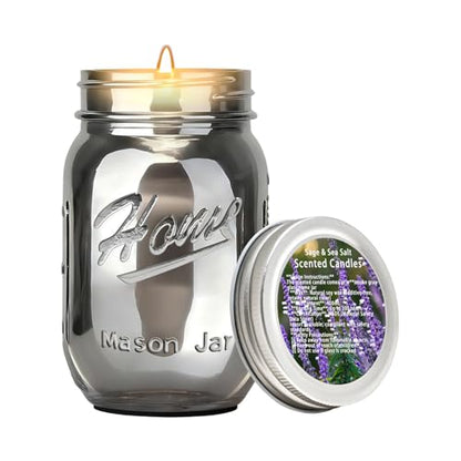 Scented Candle Smoke Gray Sands Scented, Classic 22oz Large Jar Single Wick Candle, Over 110 Hours of Burn Time, Perfect for Creating Relaxing Atmosphere (Sage and Sea Salt)
