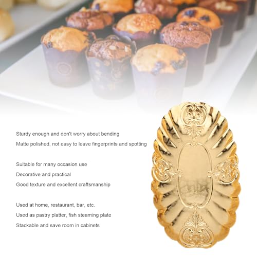 Emoshayoga Metal Oval Tray, Decorative Footed Golden Serving Platter for Multipurpose Home Restaurant Wedding Banquet Fruit Nuts Snake Use (L) - size: 9.8" x 7.1" x 2"