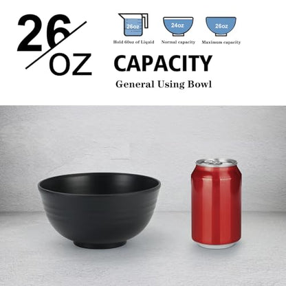 Wheat Straw Bowl Sets,8 PCS Unbreakable Cereal Bowls 26 OZ,Microwave and Dishwasher Safe Bowls,Alternative Plastic Bowl Reusable for cereal,salad,snack and soup (Pure Black) - color: Black, size: 26 oz
