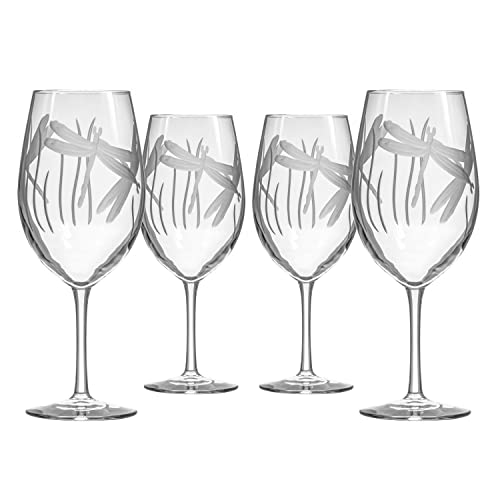 Rolf Glass Dragonfly All Purpose Wine Glass 18 ounce - Stemmed Wine Glasses Set of 4 – Lead-Free Glass- Etched Large Wine Glasses - Made in the USA - A Classic - color: All Purpose 4 Set