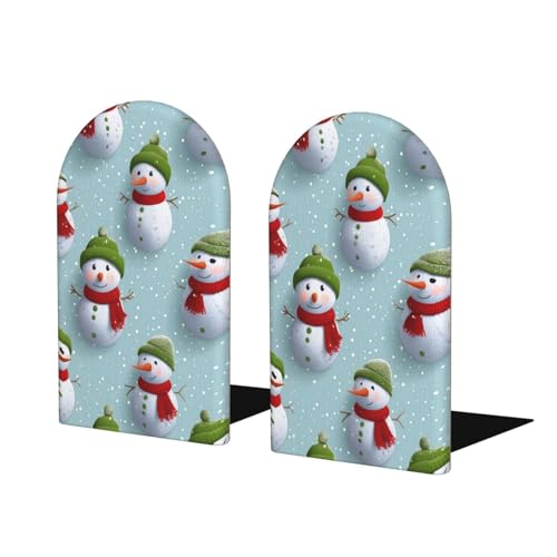 Cartoon Snowmen White Dots Wooden Bookends for Shelves Decorative Book Ends Universal Book Organizer Holder for Office, Heavy Books, Vinyl Records - color: Cartoon Snowmen White Dots