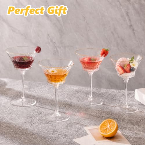 12 Pcs Plastic Martini Glasses with Gold Rim 4.5 Oz Reusable Acrylic Coupe Cocktail Glasses Removable Champagne Dessert Cups for Margaritas Weddings Parties Birthday (12, clear) - color: Clear