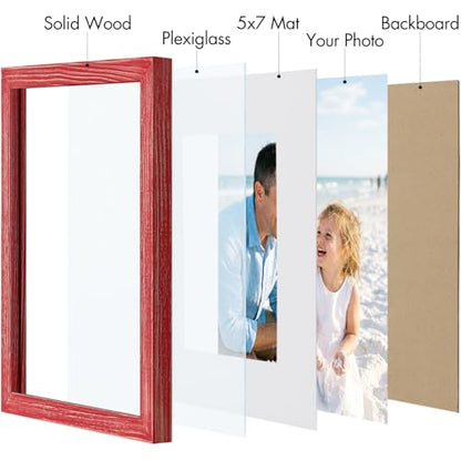 Vittanly Solid Wood 8x10 Picture Frames Set of 4, Distressed Red | 5x7 Picture Frame with Mat, Gallery Wall Frame Set, 8 x 10 Frame for Wall & Tabletop Display, Family, Pet, Christmas - color: Distressed Red, size: 8x10