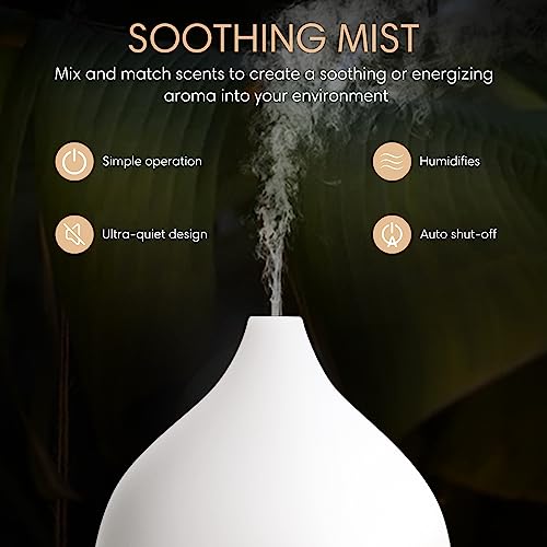 SALKING Essential Oil Diffuser for Home, 100ml Small Aromatherapy Diffuser | Ultrasonic Diffusers for Essential Oils, Warm White Lights, Cool Mist Humidifier with Auto Shut-Off, for Bedroom, Office - color: White + Wooden Grain