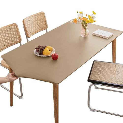 PU Stretch Fitted Rectangle Tablecloth with Elastic Edge 24 x 47 Inch Waterproof Oil Proof Table Cloth Wipeable Table Cover for Indoor Outdoor Furniture Protect (Cream Coffee,24"x47") - color: Cream Coffee, size: 47" x 24" (Rectangular)