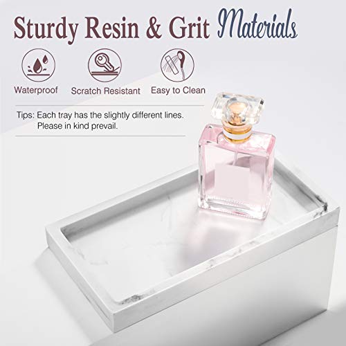 Emibele Bathroom Vanity Tray Countertop, 8" Rectangular Marble Resin Tray | Dresser Kitchen Sink Tray, for Jewelry Cosmetic Perfume Soap Candle, Compact Lightweight Waterproof, Mini Size, Gravel White - color: Gravel White, size: 7.7" x 3.9" x 0.8"