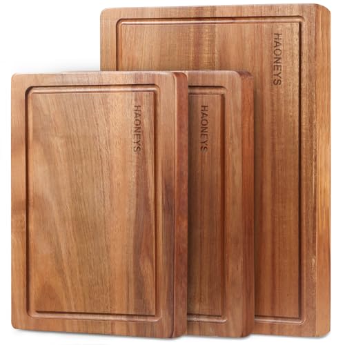 Wood Cutting Boards Set of 3 for Kitchen, Large Wooden Cutting Board with Juice Groove, Charcuterie Board, Chopping Board for Meat, Cheese, Fruits, and Vegetables - size: Medium