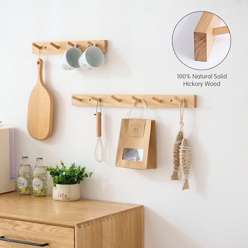 Hickory Wood Coat Rack Wall Mount, 12 Inch Coat Hook Hanger Wooden Wall Coat Rack with 3 Hooks for Purse Clothes Towels Hats in Entryway Bedroom Bathroom, Natural - size: 12 Inch