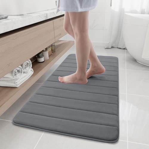 Buganda Memory Foam Bath Mat 47 x 20, Ultra Soft Absorbent Bathroom Rugs | Grey, Machine Washable Quick Dry Bath Mats for Bathroom Floor, Shower and Tub, Home Decor Accessories - color: Grey, size: 47" X 20"