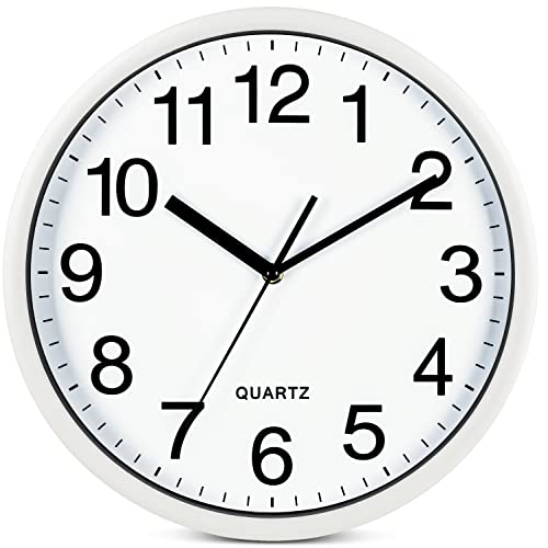 Bernhard Products White Wall Clocks Large 13 Inch, Silent Non Ticking 2 Pack, Quality Quartz Battery Operated Round Easy to Read Home/Office/Business/Classroom/School Clock, Black - color: White, size: 13 Inch - 2 Clocks