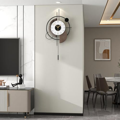 FLEBLE Large Wall Clock Decorative with Voice and Light Sensor Night Light | Glow in The Dark Silent Battery Operated Metal Pendulum Wall Clock for Kitchen Office Bedroom Living Room Decor, 14.9*29inch - size: 14.9*29inch