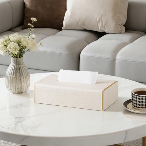 Linen Tissue Box Cover Rectangle with Magnetic Closure, Low Profile | 4 Different Sizes, PU Leather Tissue Box Cover, Decorative Rectangular Tissue Holder for Bathroom Nightstand Car Office - size: Low Profile – Fits Tissue Boxes Up to 2.2" Tall
