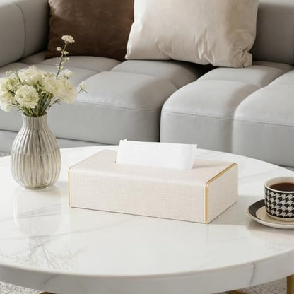 Linen Tissue Box Cover Rectangle with Magnetic Closure, Low Profile | 4 Different Sizes, PU Leather Tissue Box Cover, Decorative Rectangular Tissue Holder for Bathroom Nightstand Car Office - size: Low Profile – Fits Tissue Boxes Up to 2.2" Tall