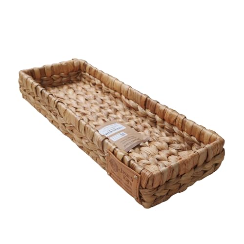 Handmade Water Hyacinth Wicker Storage Basket – Rectangle Organizer Bin for Shelves, Blanket, Bathroom, Closet, Toilet Tank – Decorative & Durable (1, 17.5"x6.7"x2.5") - size: Tray: 17.5x6.5x2.5"