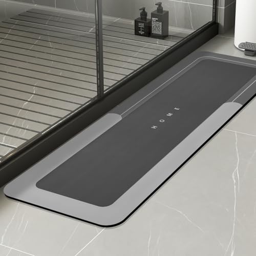 Housego Absorbent Bath Mat, Quick Dry Bath Rug, 16.93x50 Inch, Dark Gray | Absorbent Bath Mat Magic Rug; Quick Drying Magic Bath Mat Non-Slip Floor Rug Rubber Backed for Bathroom Kitchen Shower Sink - color: Dark Gray, size: 1'5" x 4'2" (Rectangular)