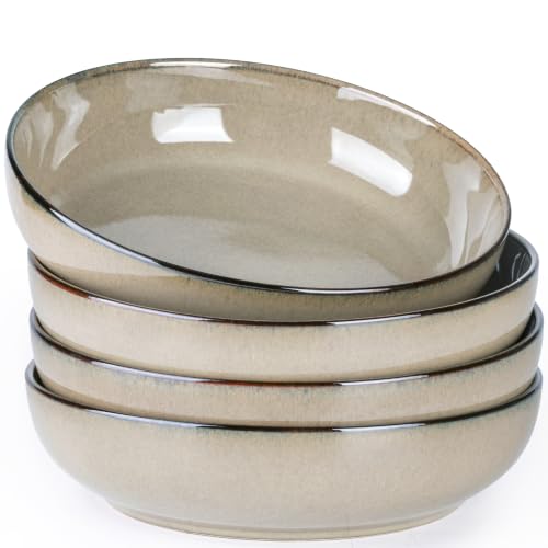 GBhome 8.75'' Large Ceramic Pasta Bowls, 38oz Stoneware Pasta Serving Bowls Set of 4 for Kitchen, Wide Bowls for Fruit,Pasta,Salad,Oatmeal,Meal, Microwave Safe, Reactive Glaze - color: Otameal