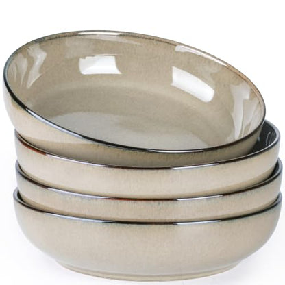GBhome 8.75'' Large Ceramic Pasta Bowls, 38oz Stoneware Pasta Serving Bowls Set of 4 for Kitchen, Wide Bowls for Fruit,Pasta,Salad,Oatmeal,Meal, Microwave Safe, Reactive Glaze - color: Otameal