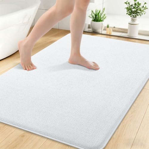 Smiry Memory Foam Bath Mat 40x30, Extra Soft Absorbent Bathroom Rugs | White Quick Dry, Machine Washable Bath Mats for Bathroom, Shower, Tub and Home Decor Accessories - color: White, size: 40'' X 32''