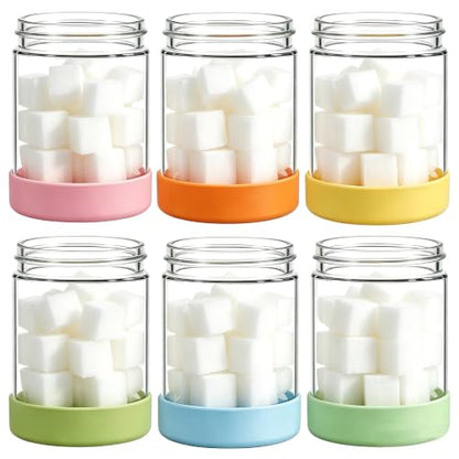 6-Pack 16oz Glass Overnight Oats Containers with Lids and Silicone Sleeves | Wide Mouth Meal Prep Jars for Yogurt Chia Salad Snacks Sugar - Leakproof Stackable Mason Jars Sugar and Creamer Set - size: 16oz