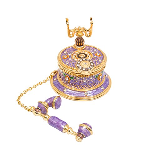 QIFU Hand Painted Purple Telephone Style Enameled Trinket Box Hinged Unique Gift for Family - color: T2 Purple
