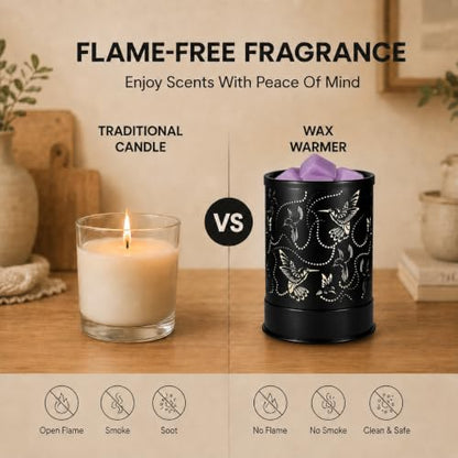 Nawaza Wax Melts Warmer Scented Metal Electric LED Burner Hummingbird Flock | Wax cubes & candle melter, essential oil burner, home office bedroom decor, fragrance warmer gift - style: Hummingbird Flock