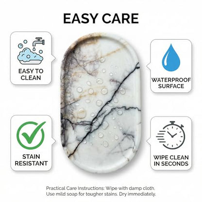 Natural Marble Vanity Tray for Bathroom Counter, Stone Catchall Tray for Perfume, Soap, Jewelry and Skincare, Bathroom Countertop Organizer for Vanity, Dresser or Kitchen Sink, 11.8 x 6.3 Inch