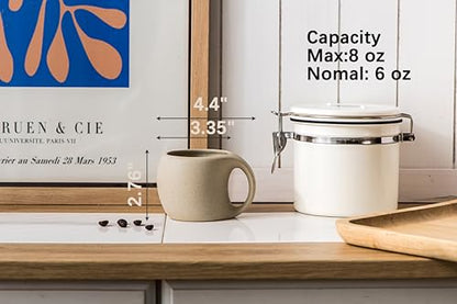 Ceramic Cappuccino Cups with Handle,Natural Beige,6 oz,Set of 4 | Unique Ceramic Coffee Mugs,Clay Espresso Cups For Double Shots,Small Coffee Cups For Latte,Cafe,Mocha - color: Natural Beige，6 OZ