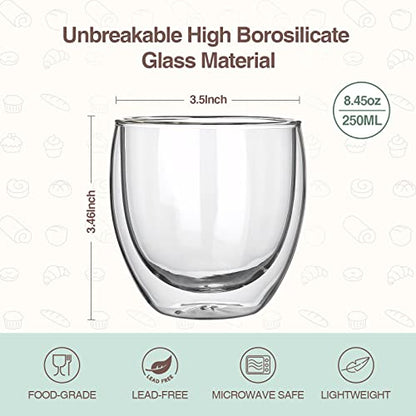 2pcs 8.5OZ/250ml Coffee Glasses Clear Insulated Coffee Mug, Glass Coffee Mug Double Wall Glass Coffee Mugs, Espresso Cup Glass Coffee Cups Double Wall Glass Tumbler For Latte Cappuccino Coffee