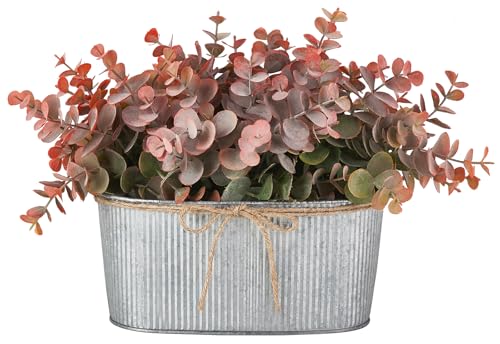 Dahey Artificial Fake Plants Indoor for Farmhouse Table Laundry Room Decor | Realistic Eucalyptus, Metal Rustic Rectangular Pot, Table Centerpiece for Bathroom Kitchen Shelf Office Living Room - color: Orange